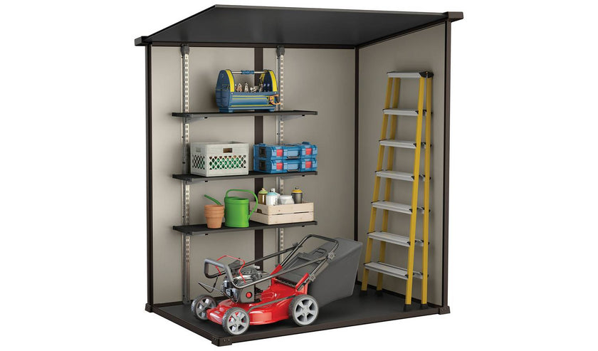Keter Manor Pent 6x4ft Outdoor Garden Storage Shed with Window and Padlockable Door - Brown