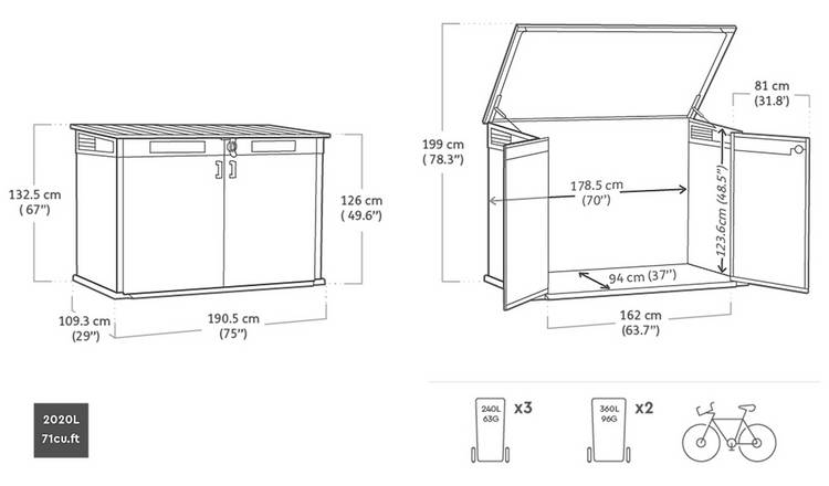 Keter Signature Oak 2020L Horizontal Garden Storage Shed - Durable & Stylish Outdoor Organization