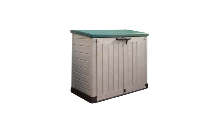 Keter Store It Out Max 1200L - Versatile Outdoor Garden Storage Box for Tools, Furniture, and Wheelie Bins (Beige/Green)