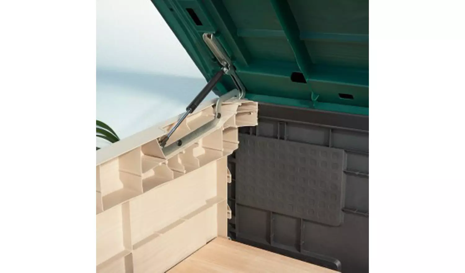 Keter Store It Out Max 1200L - Versatile Outdoor Garden Storage Box for Tools, Furniture, and Wheelie Bins (Beige/Green)